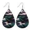 Army Green Camouflage Pu Leather Earrings Water Drop Shape Double-Sided Printing For