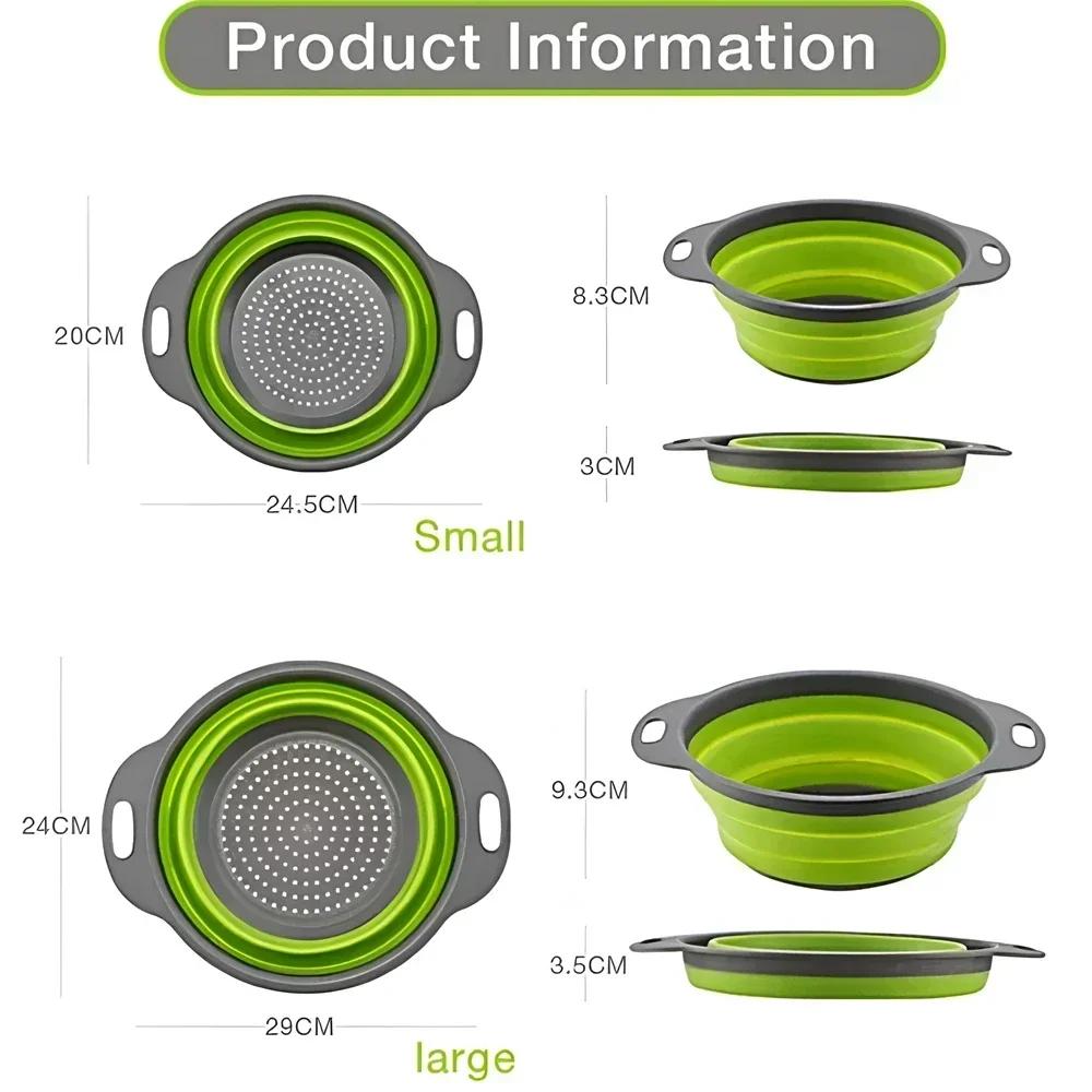 2PCS Silicone Folding Drainer Basket Fruit Vegetable Foldable Colander Kitchen Strainer for Food Pasta Kitchenware Drain Device