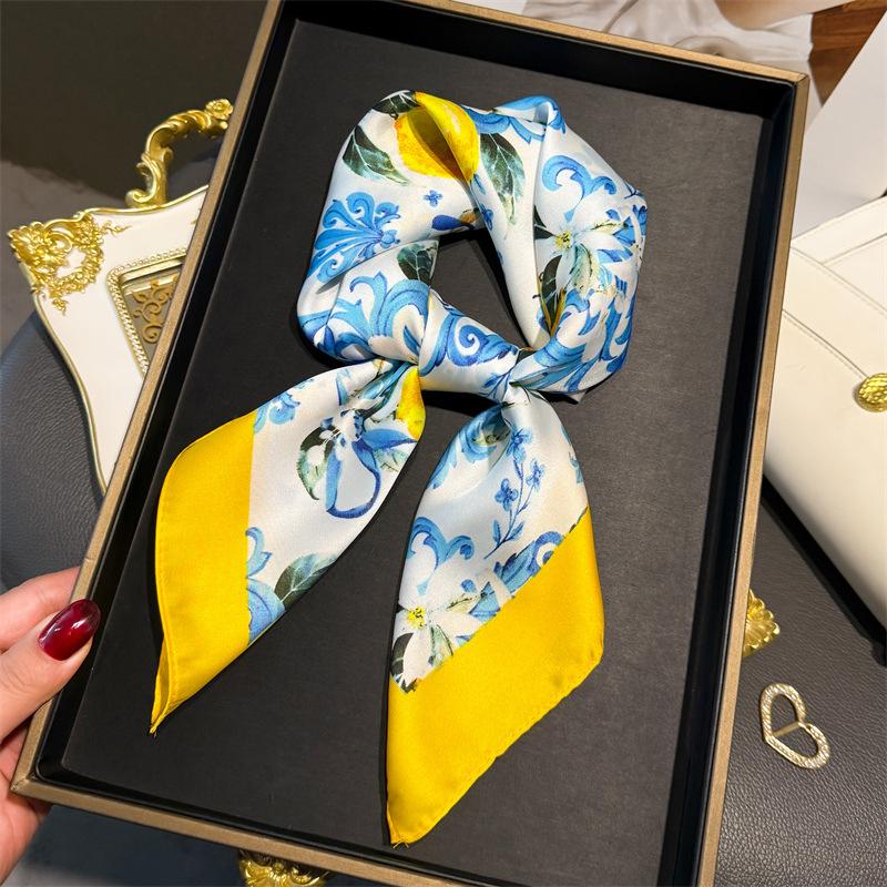 Print 70cm Silk Satin Headkerchief Women Luxury Design Neck Tie Scarf Female Hair Hand Wrist Foulard Shawl Hijab Bandana Scarves
