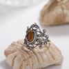S925 Retro Thai Silver Natural Colored Treasure Ring, Personalized Hollow Lace Pattern Adjustable Open Index Finger Couple Ring