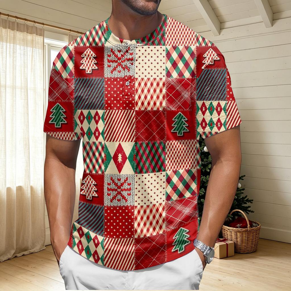 Men's Quick-Dry Neck Short Sleeve T-Shirt with Christmas Print