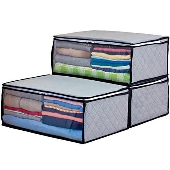 Astro Activated Charcoal Deodorizing Clothing Storage Case Set 3 Gray Power Breathable Non-Woven Fabric Protects Contents from Dust Dirt Transparent