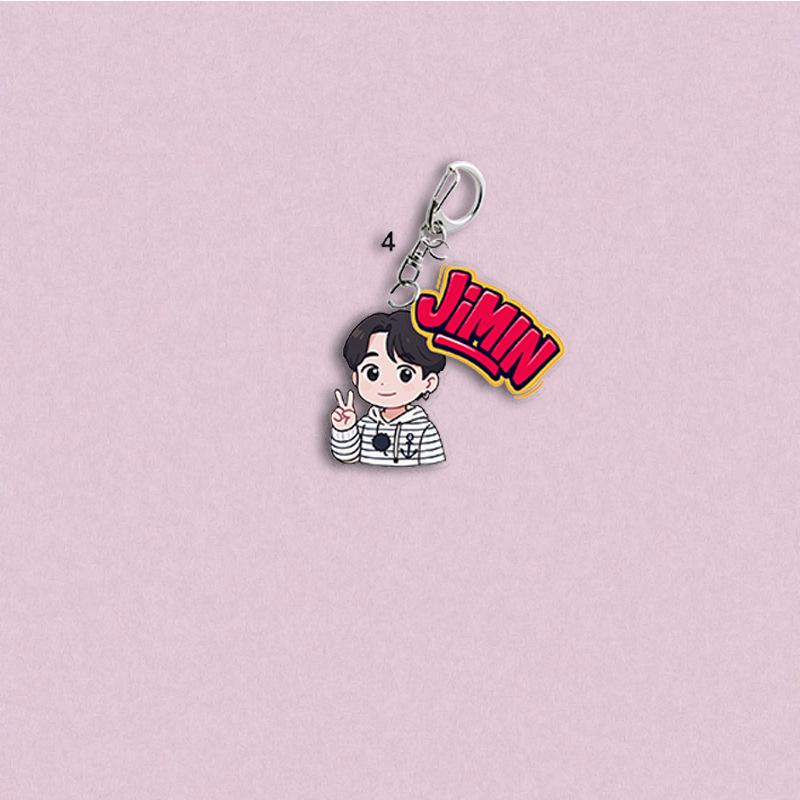 7pcs BTS Cartoon Character Keychains, Member Name Pendants, Celebrity Merchandise Charms