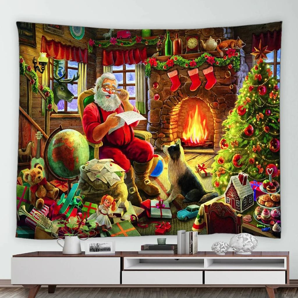 Christmas Pattern Tapestry Home Bedroom Living Room Wall Decoration Santa Claus