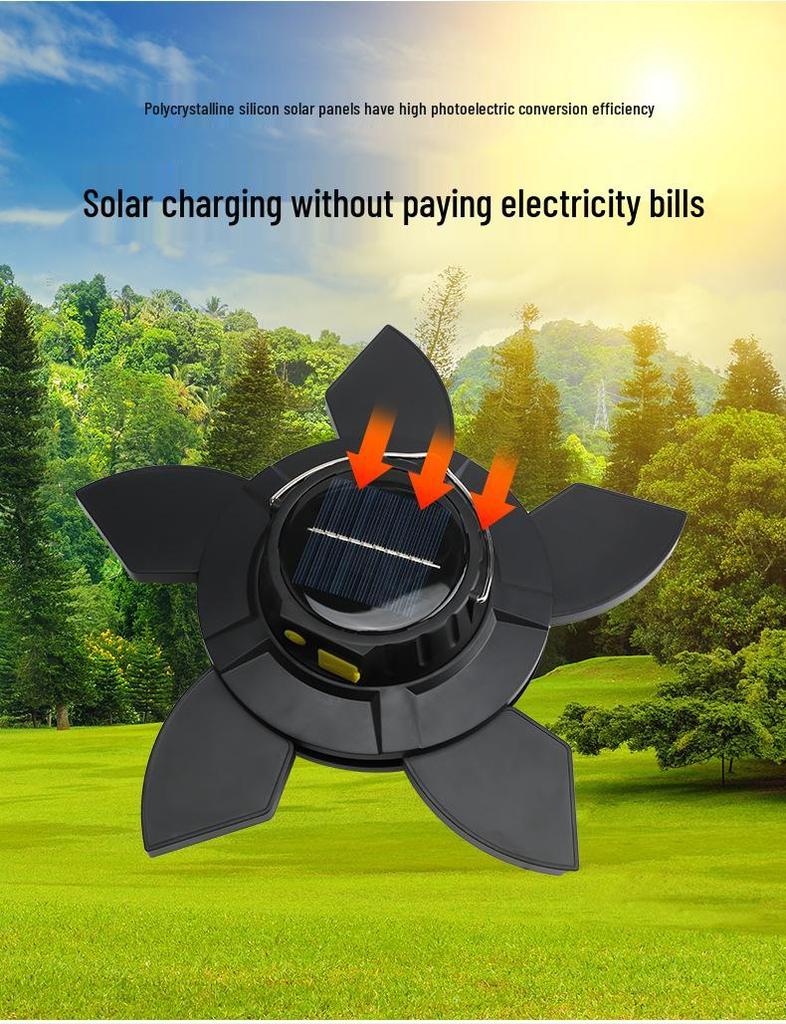 Lotus-Shaped Solar Rotating LED Lamp: USB-Rechargeable for Outdoor Camping, Night Market, and Emergency Use.