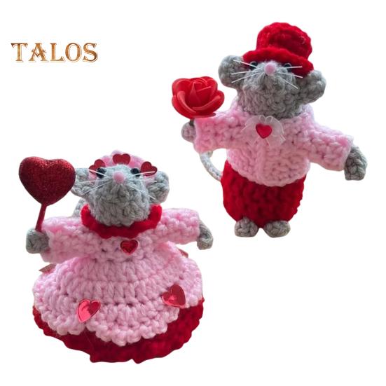 

1 пара вязаных крючком мышей, пара мышей, ручная работа, украшения ко Дню святого Валентина, кукла-мышь для стола, каминной полки, прикроватного столика розовый