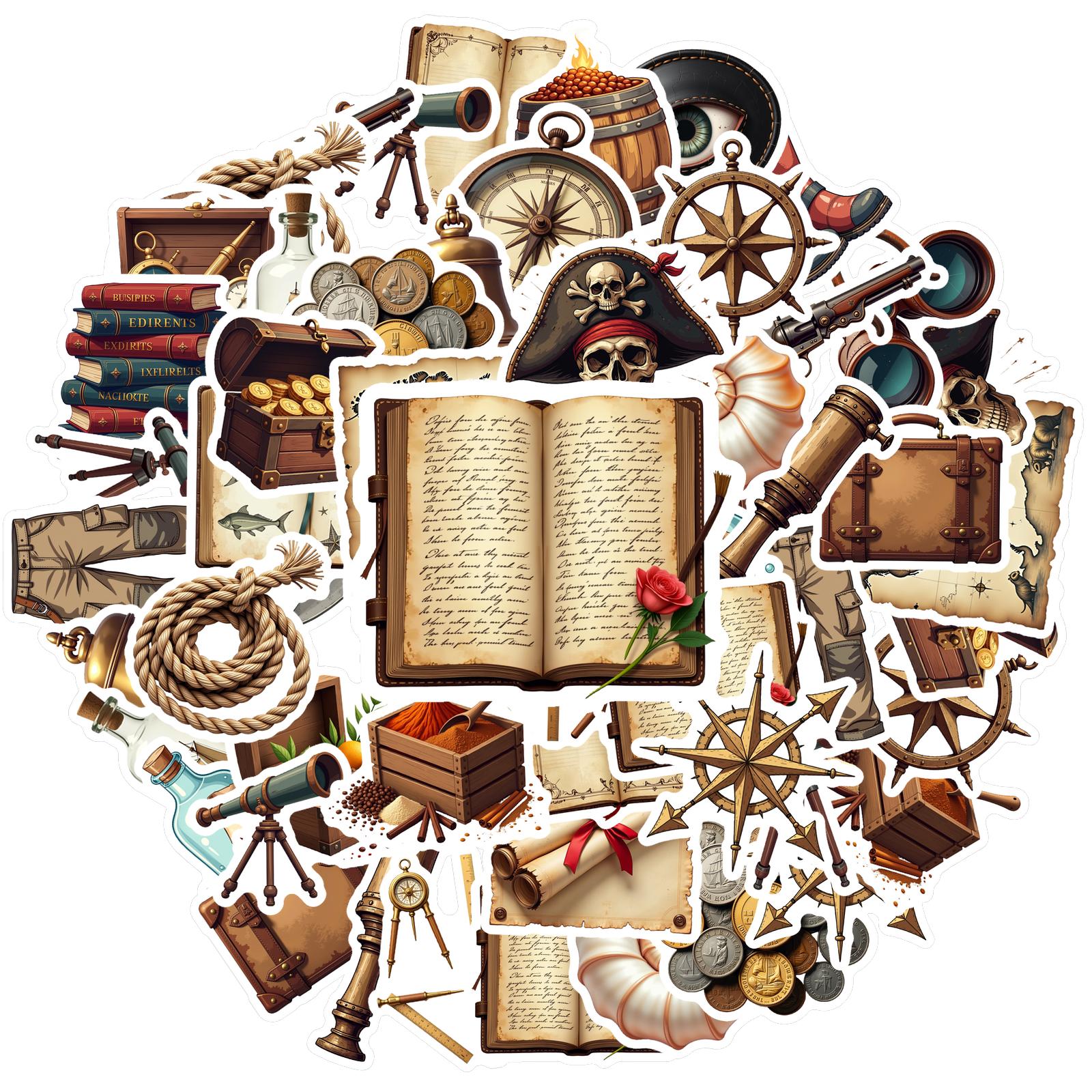 35pcs-70pcs Retro Pirate Stickers Adventure Treasure Hunt s Stickers Pirate Stickers For DIY Phone Laptop Scrapbook