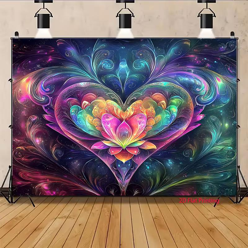 2D Psychedelic Neon Heart Backdrop Lotus Cosmic Photography Background