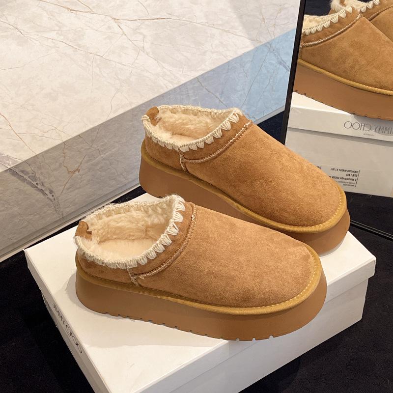 Popular Velvet Snow Boots Women's 2025 New Autumn and Winter Retro Thick-soled Northeast Warm and Non-slip One Pedal and Half Drag