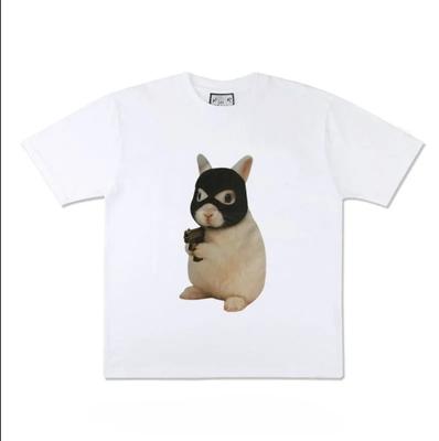 Zabawny nadruk graficzny z królikiem Jesienny T-shirt z czystej bawełny dla mężczyzn i kobiet Krótki rękaw Trend odzieży ulicznej