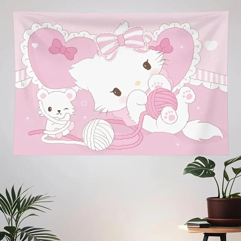 Sanrio Family Printed Tapestry Cartoon Cute Room Decoration Suitable  Wall Bedroom Wall Art Playful And Vibrant Kawaii Anime Hom