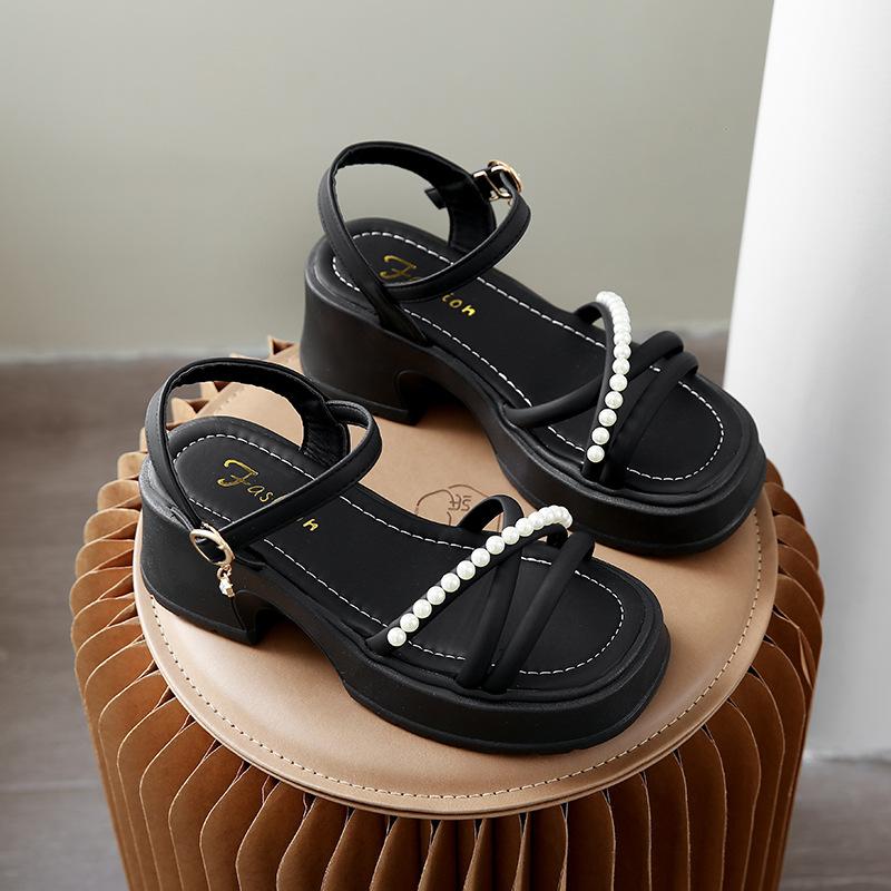 

2025 summer new one-word with high-heeled sandals women s sticky thick-heeled platform sandals are fashionable and high-end 40