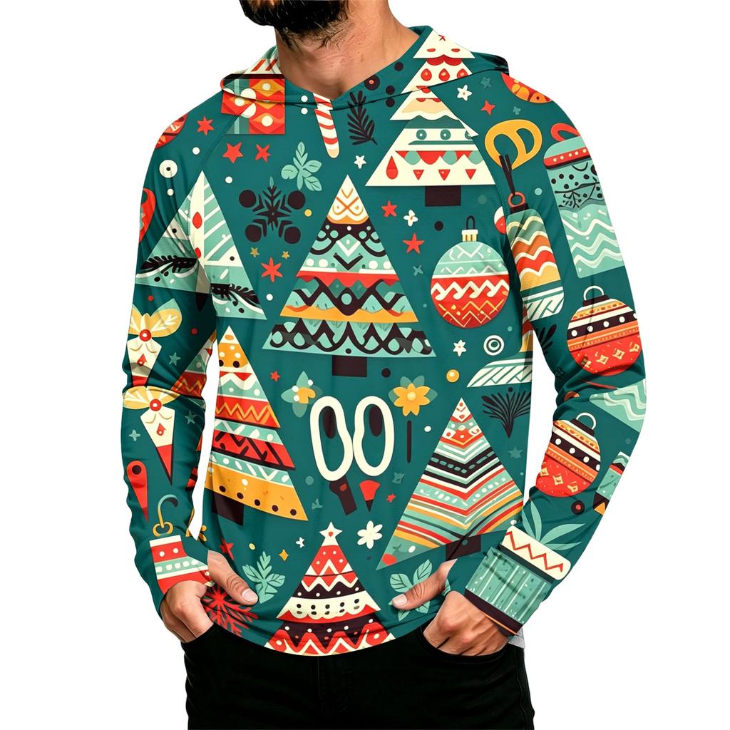 Men's Long Sleeve Sun Hoodie with Christmas Print for Outdoor Activities
