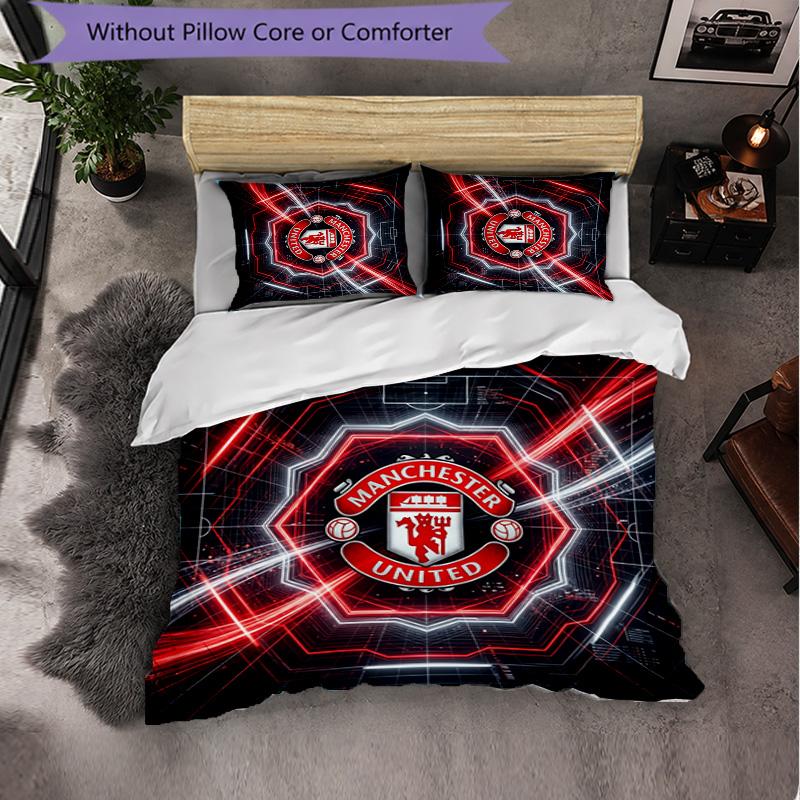 Juego de Cama de 3 Piezas con Patrón del Manchester United Suave Microfibra Funda Nórdica con Fundas de Almohada para Dormitorio
