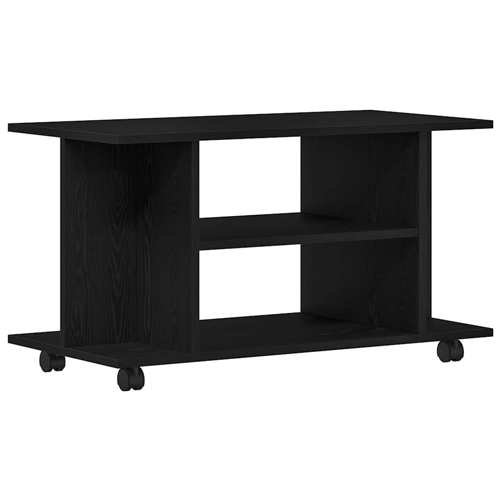 TV Cabinet with Casters Black Oak Effect 80 X 40 X 45 Cm