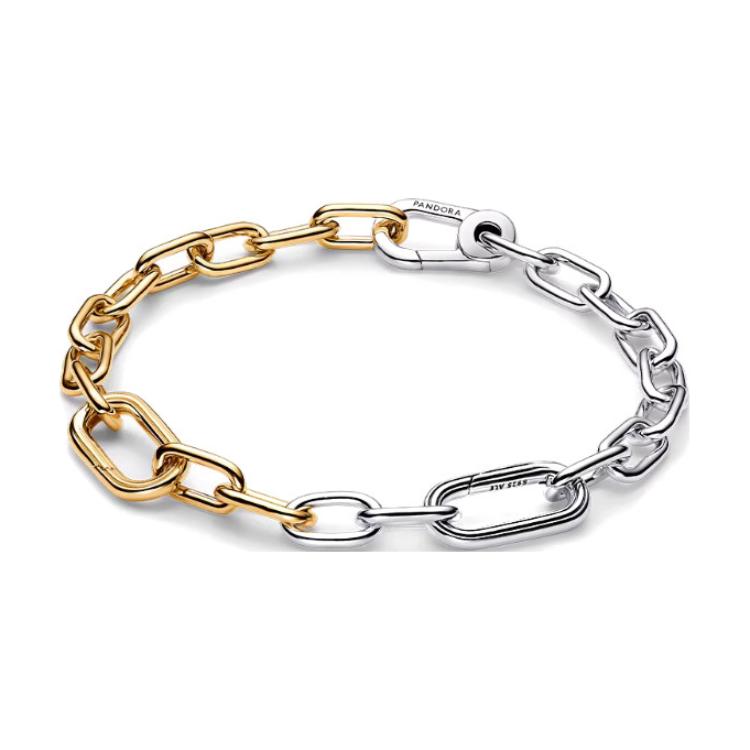 Pandora Two-Tone Chain Design 925 Silver Bracelet Women bracelets Gold 563689C00 Shopping Bag,16