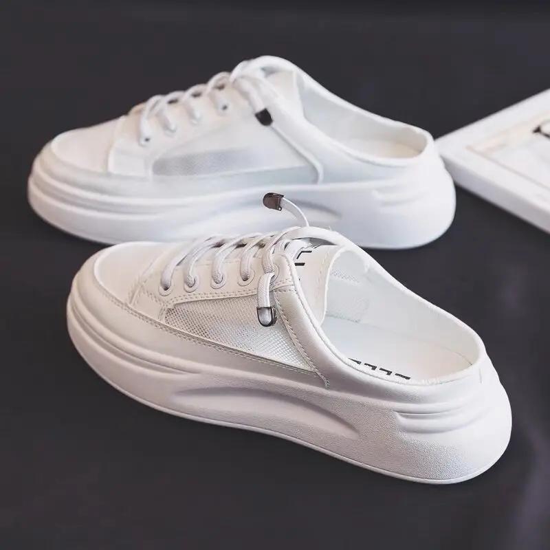Fashion Fashion White Shoes Female  New Style lat-soled Wild Flat-bottomed Summer Thin Section Baotou Half Slippers