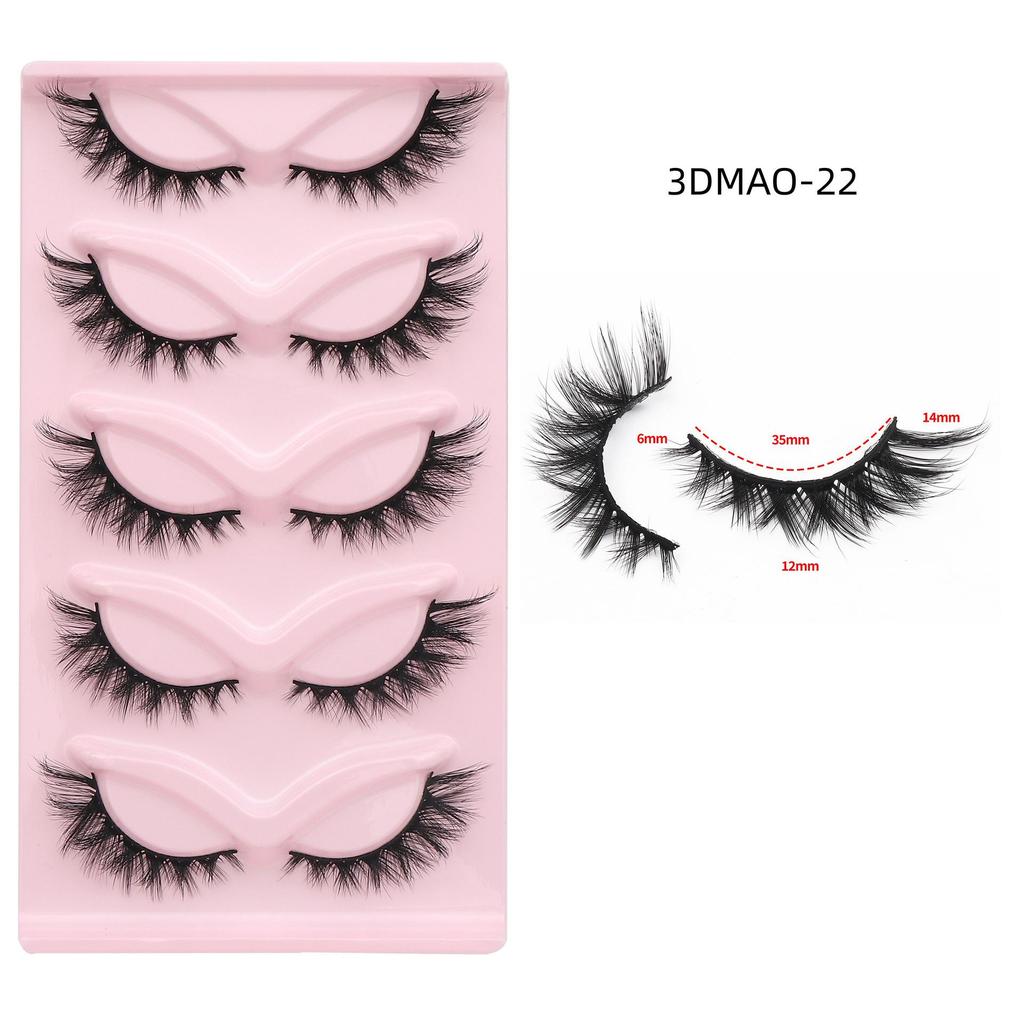 3D Cat Eye False Eyelashes - Dense Tail Lengthening Style, Pack of 5 Pairs