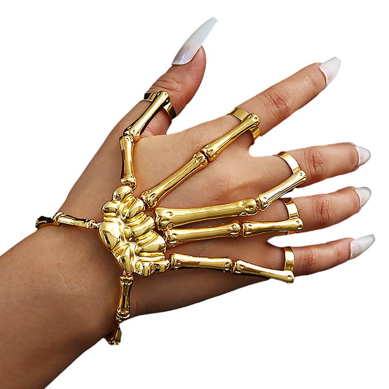 Fashion Women Men Gothic Punk Skull Ghost Skeleton Finger Bracelet Hand Chain Bangles For Halloween Femme Party Accessories