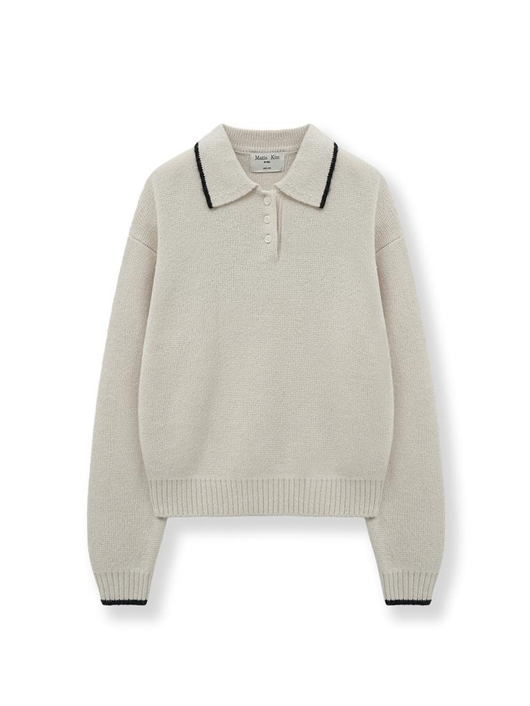 Mattengkim Back Logo Collar Knit Top For Women In Ivory