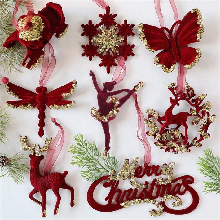 Pailletten Samtiges Reh/Schmetterling/Schneeflocke/Kranz Hängeornament für Kaminsimse Treppenhaus Fenster Weihnachtsbaumdekoration