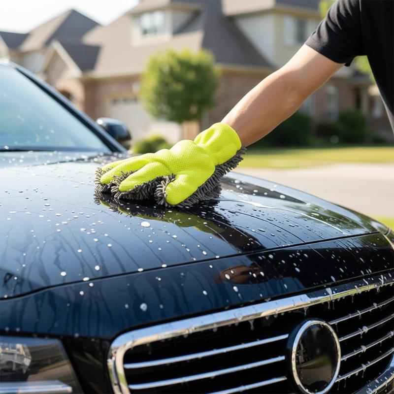 Car Wash Gloves 1 2 Pack with Microfiber Wiping Sponge Reusable Cleaning Tools for Car Truck Garage Use