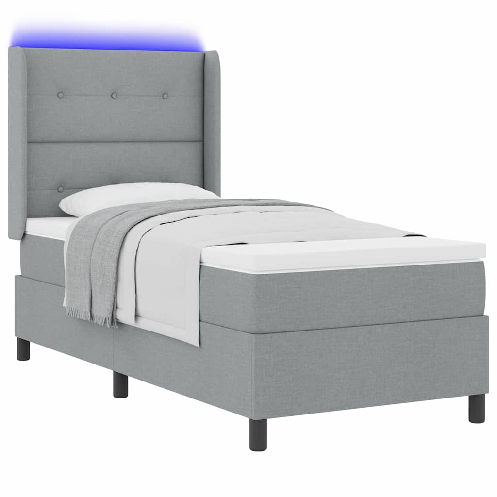 LED Boxspring Bed with Headboard Light Gray 100 X 200 Cm Fabric