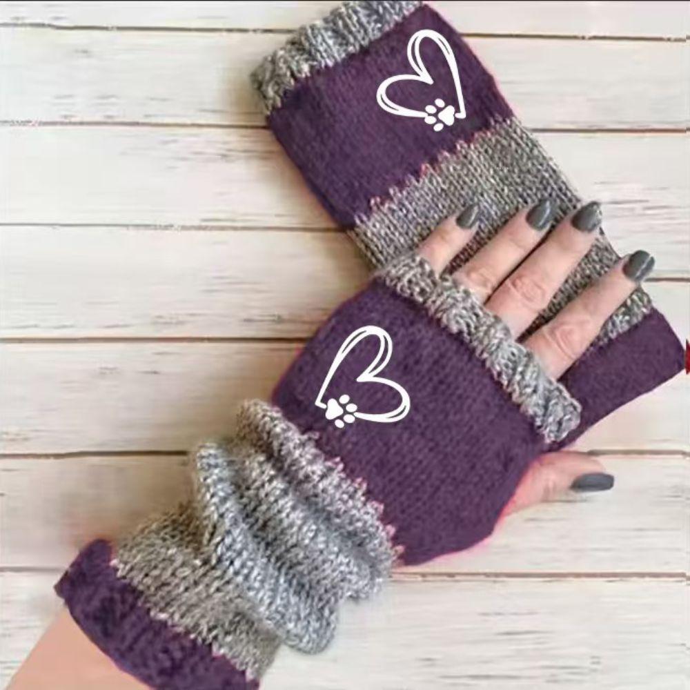 Color-Blocking Touchscreen Gloves Heart-Shaped Decorative Gloves Smartphone Use