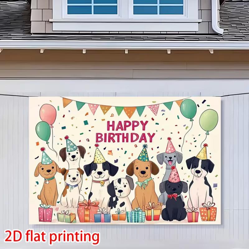 2D Dog Themed Happy Birthday Backdrop, Puppy Party Confetti Background