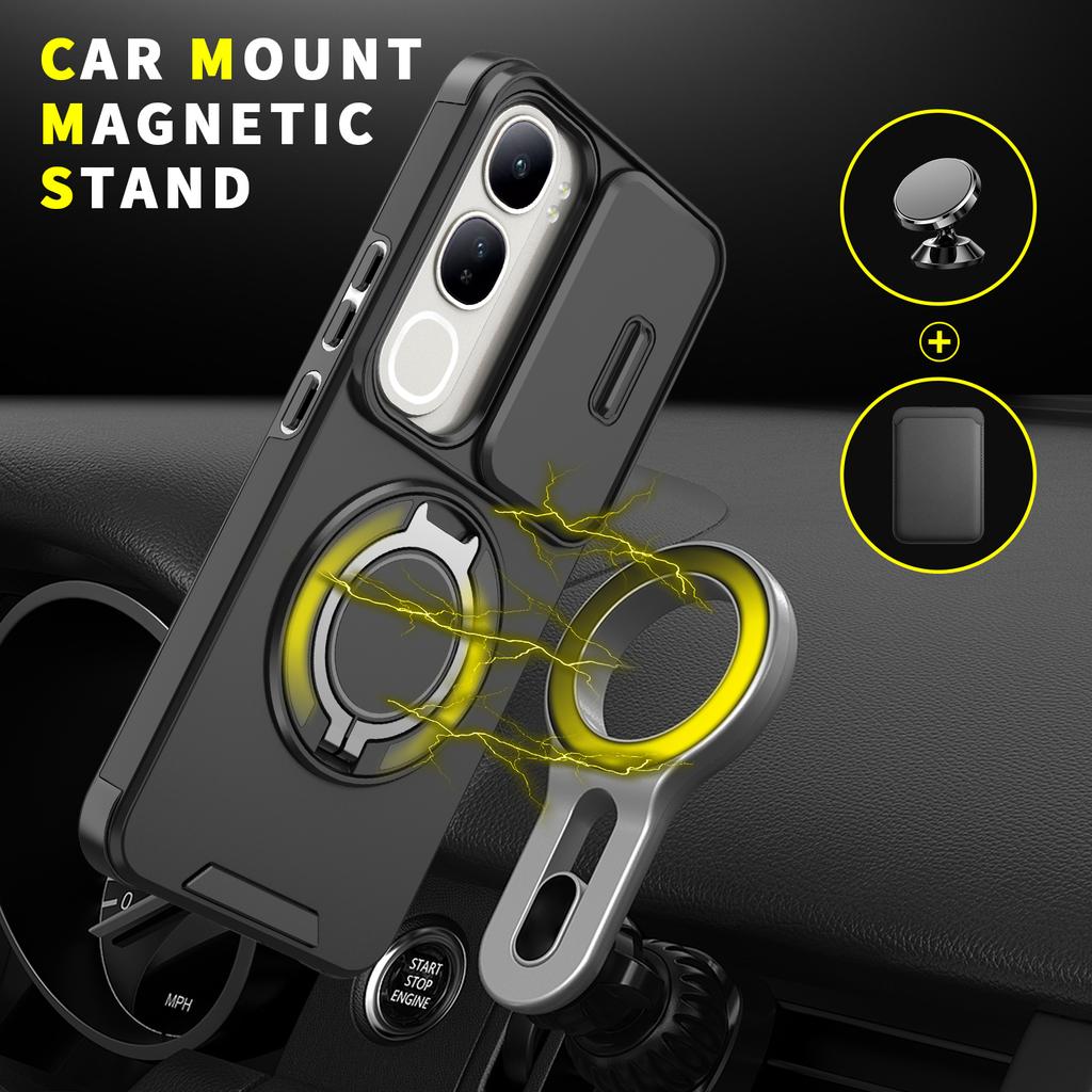 Armor Case for Vivo V40 Pro Lite 5G Featuring a Stand and Push Window Design Magnetic Suction Protective Cover with Matte Finish