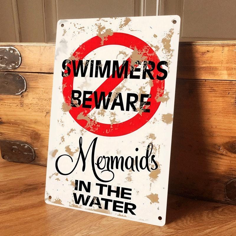 

1 piece of retro-style tinplate wall hanging, creative warning sign for home decoration, mermaid-themed wall hanging, swimming p (as the picture,20x30cm)