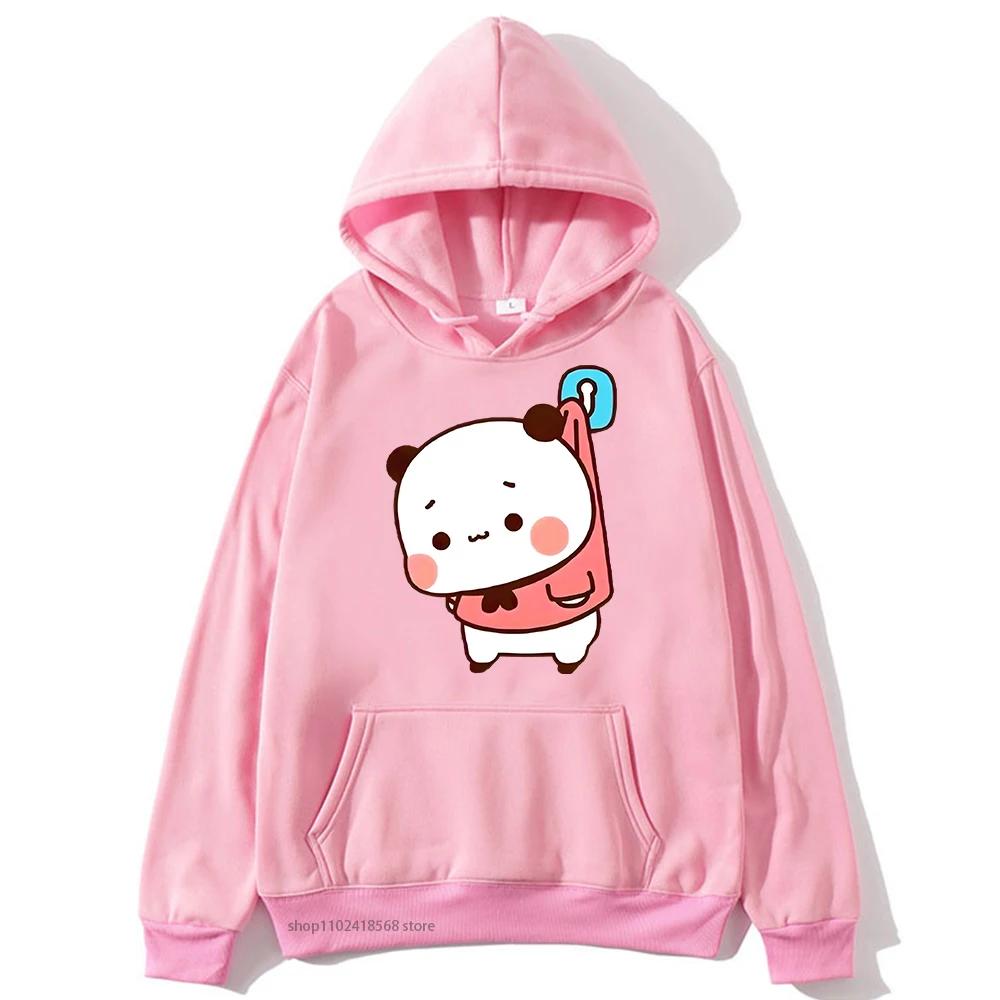 Cute Bubu and Duud Is Hanging In The Wall Funny Hoodie Panda and Brownie Bear Graphic Sweatshirt Clothes