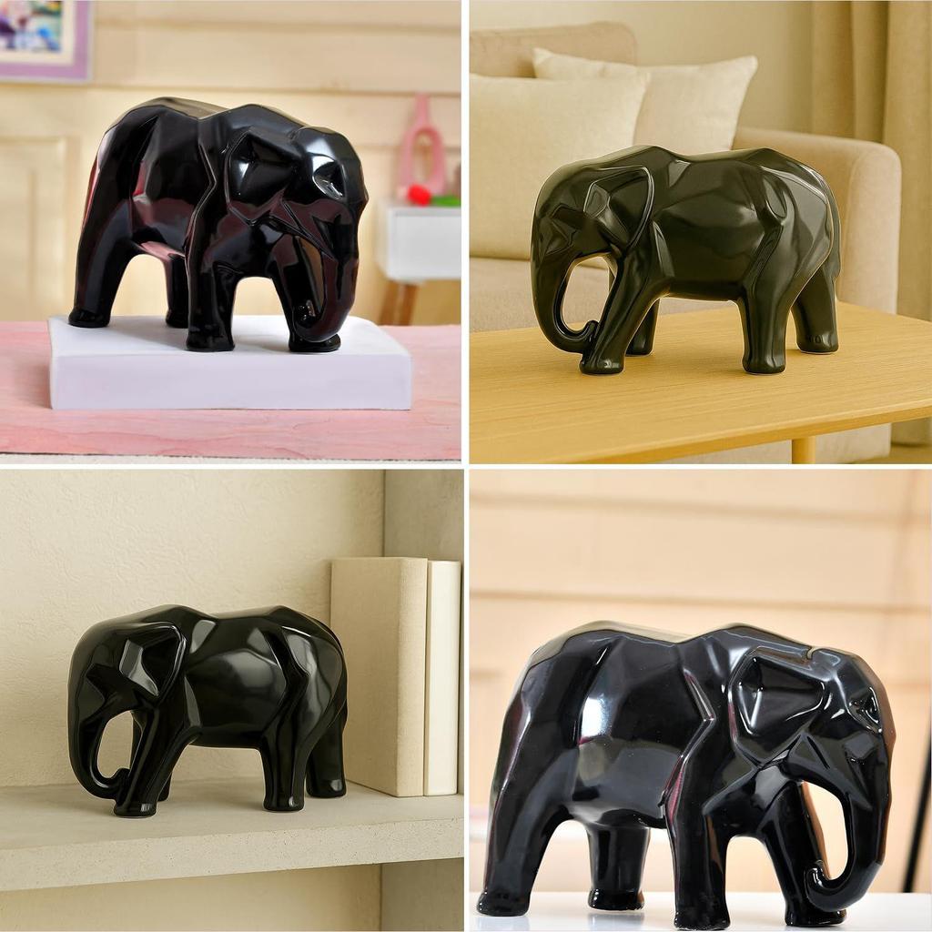 Bold Geometric Elephant Statue | A Modern Masterpiece for Your Space | Statement Décor with a Contemporary Edge – Pack of 1, Black