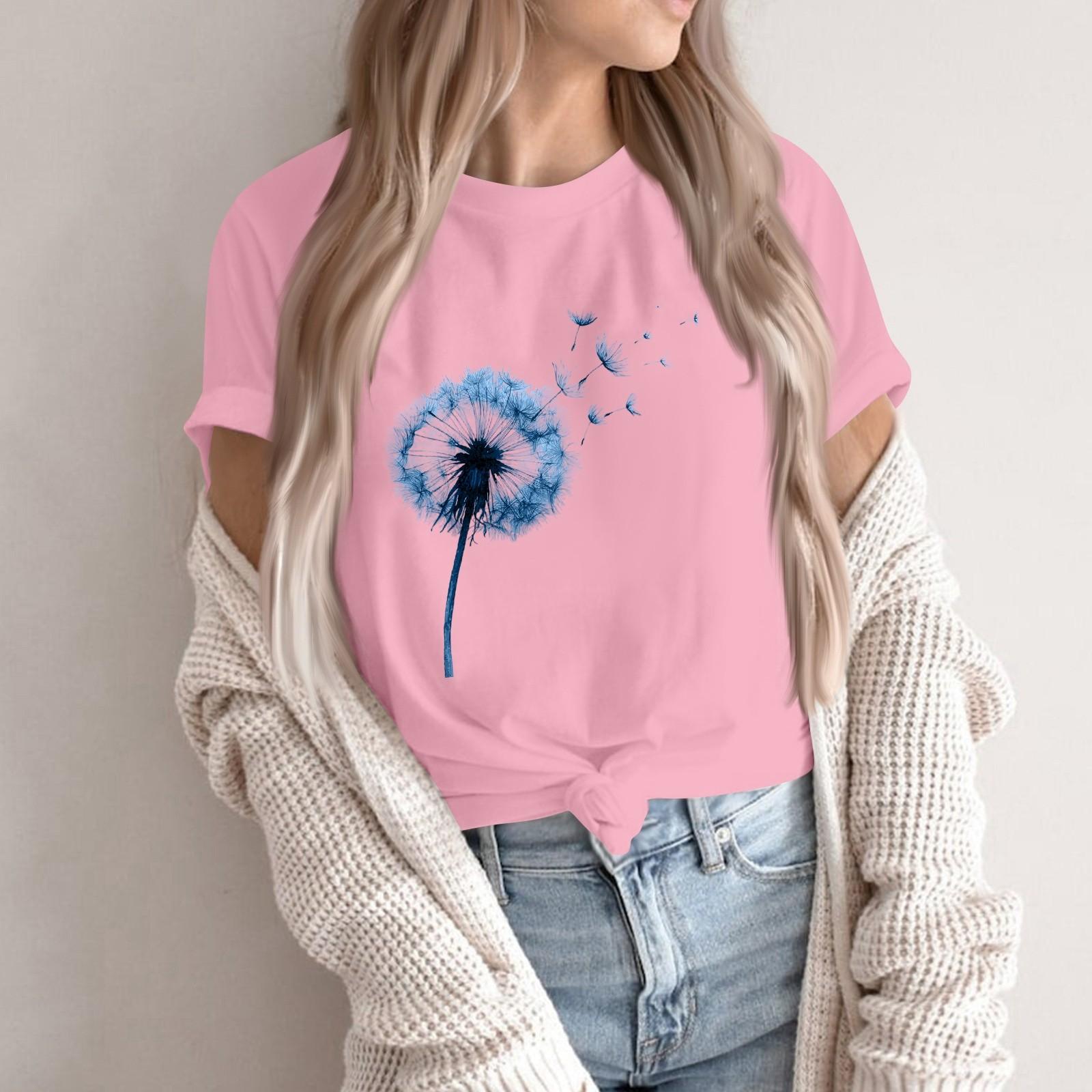 

Женская модная повседневная футболка-пуловер с принтом, круглым вырезом и короткими рукавами XL розовый