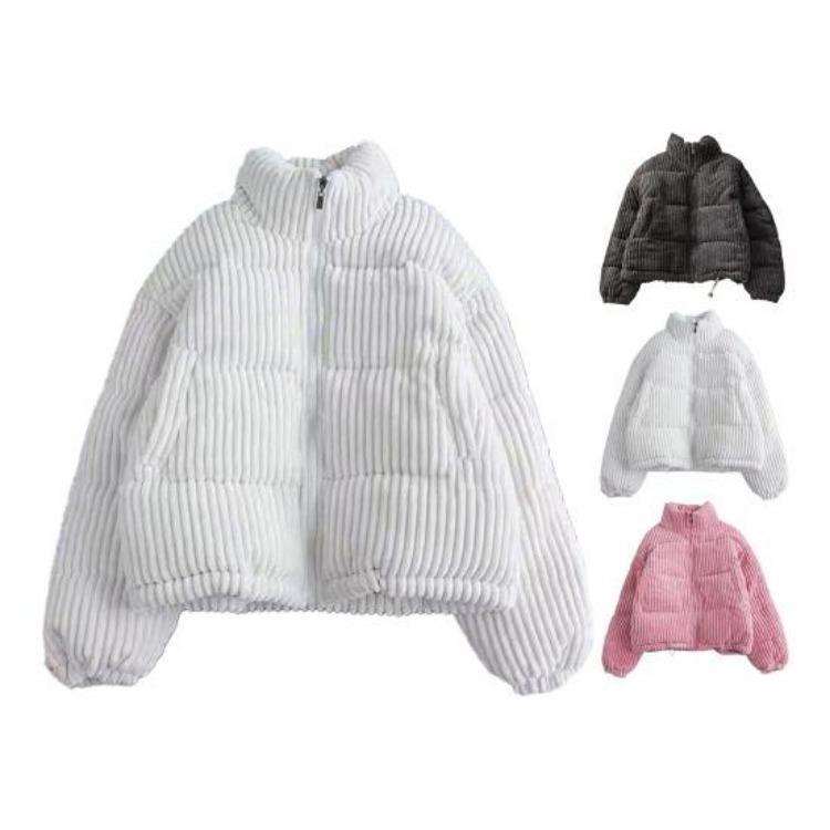 Winter Warm Women's Padded Corduroy Jacket Quilted Down Puffer Coat Thickened Zip Up Long Sleeve Outerwear