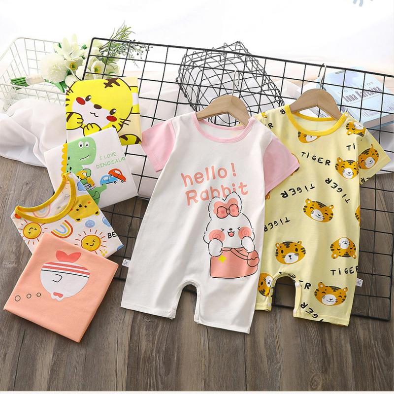 

Комбинезон с короткими рукавами и короткими рукавами с мультяшным принтом для новорожденных, детский удобный комбинезон из мягкого хлопка для маленьких мальчиков и девочек, дышащее боди