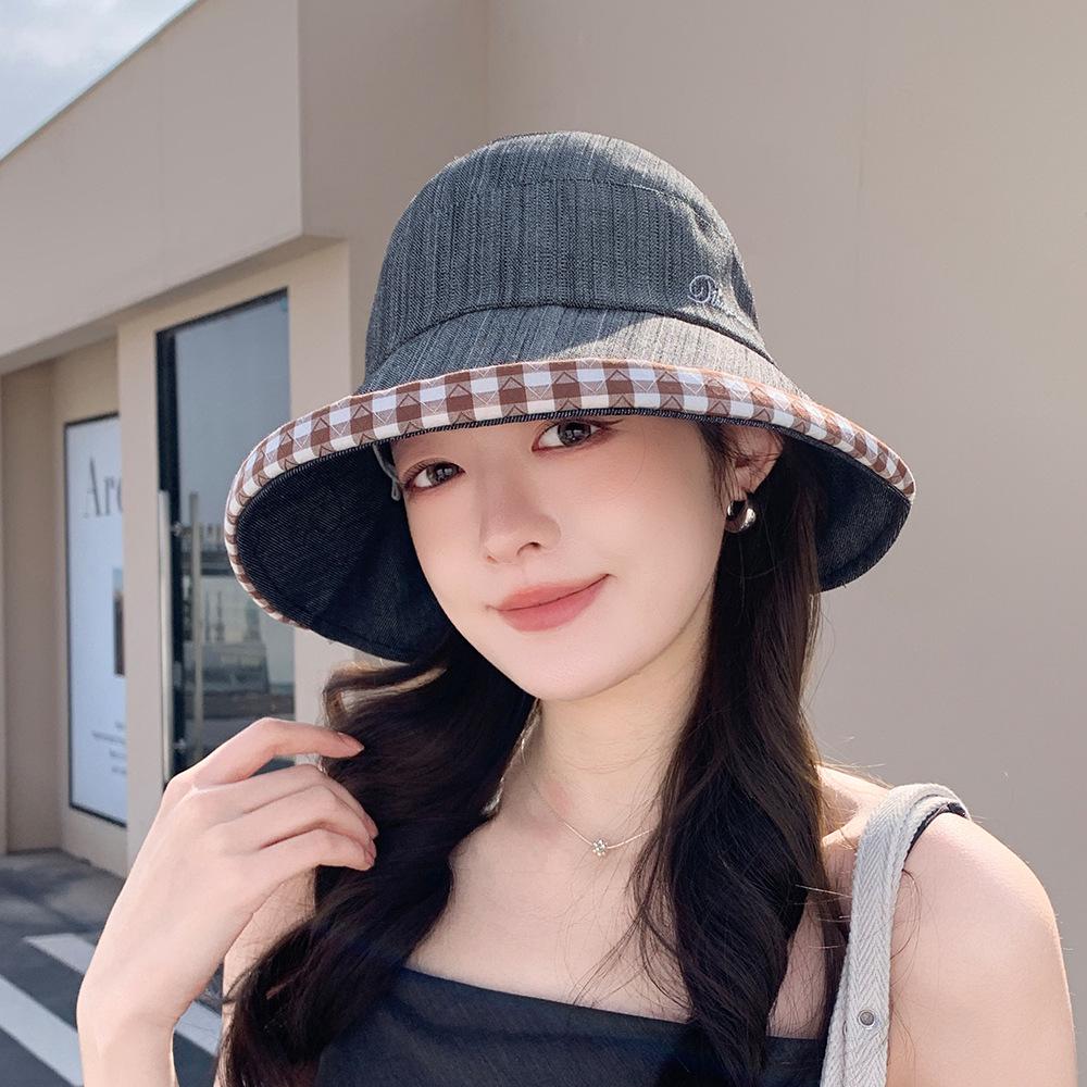Women's Summer Plaid Bucket Hat: Breathable, UV Protection, Face-Slimming, with Bowknot