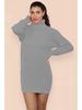 Women's Knitted Turn-Down Collar Sweater Dress - Loose Mid-Length Solid Color Pullover
