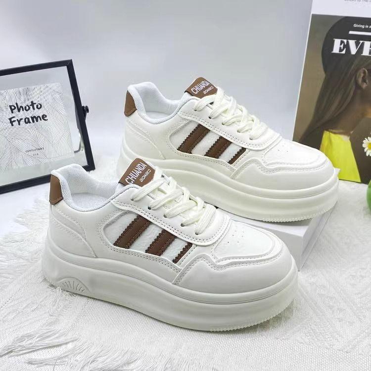 College Style Striped Little White Shoes Women's Shoes Popular 2025 Spring New Versatile Thick-soled Lightweight Casual Board Shoes