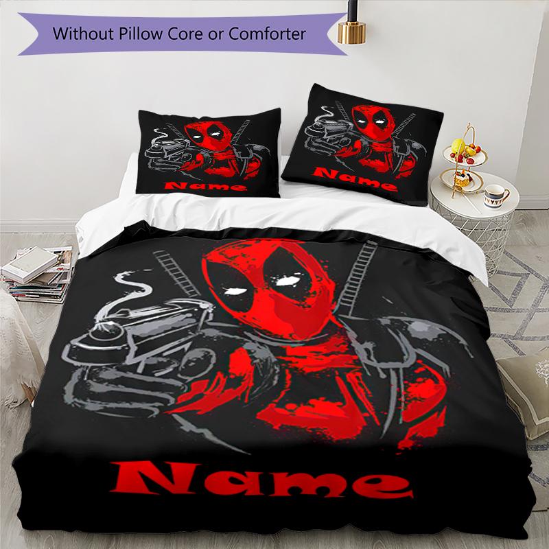 3pcs Custom Name Deadpool Bedding Set Duvet Cover Closure Includes 1 Duvet Cover & 2 Pillowcases, Soft and Comfortable for All Seasons.