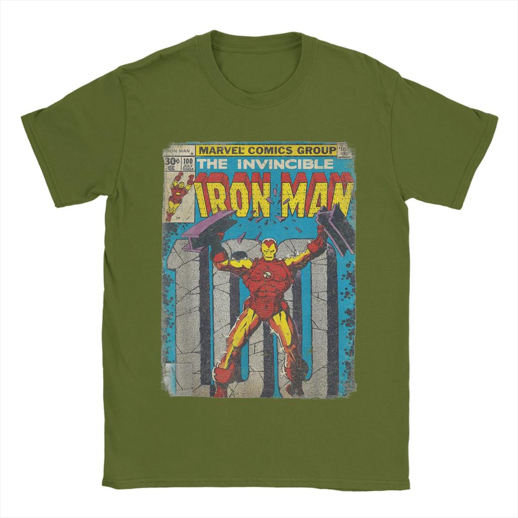 Iron Man Classic Retro Comic Cover Graphic T Shirt Men Cotton Creative T-Shirt O Neck Tee Shirt Short Sleeve Clothing