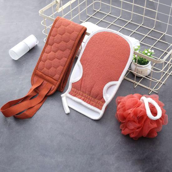 3Pcs/Set Bath Towel Exfoliating Set with Back Scrub Towel Gloves Deep Skin Cleansing Massage Bath Accessories