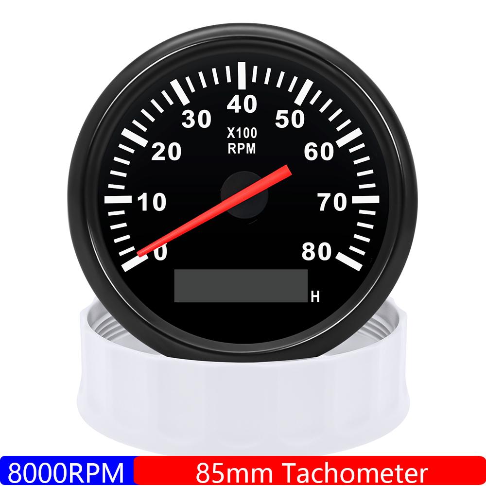 

ZMFJH Red Backlight Pointer 85MM Tachometer 3000 4000 6000 7000 8000 RPM Tacho Gauge With LCD Hourmeter for Auto Car Boat Yacht 8000RPM BB