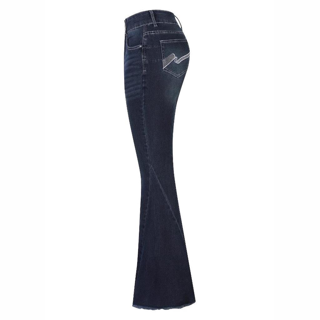European Retro Mid-Waist Stretch Wide-Leg Embroidered Denim Jeans for Women