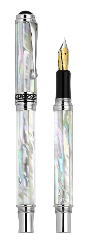 Xezo Maestro Fountain Fine Limited Serial Numbered Pen, Nib, Mother-of-pearl, Chrome-plated, Handmade, Edition,