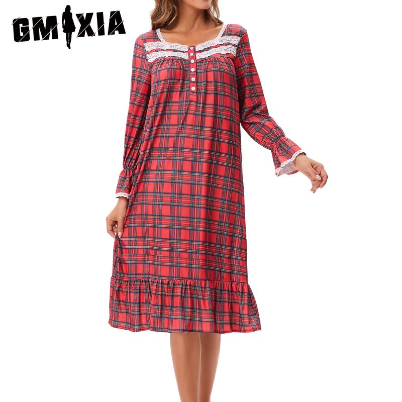 GMXIA Letní dámské tričko střední délky Dlouhé šaty Výstřih do V Bavlna Barevné blokování Sedmiminutový rukáv Noční košile Střední délka Domácí oblečení