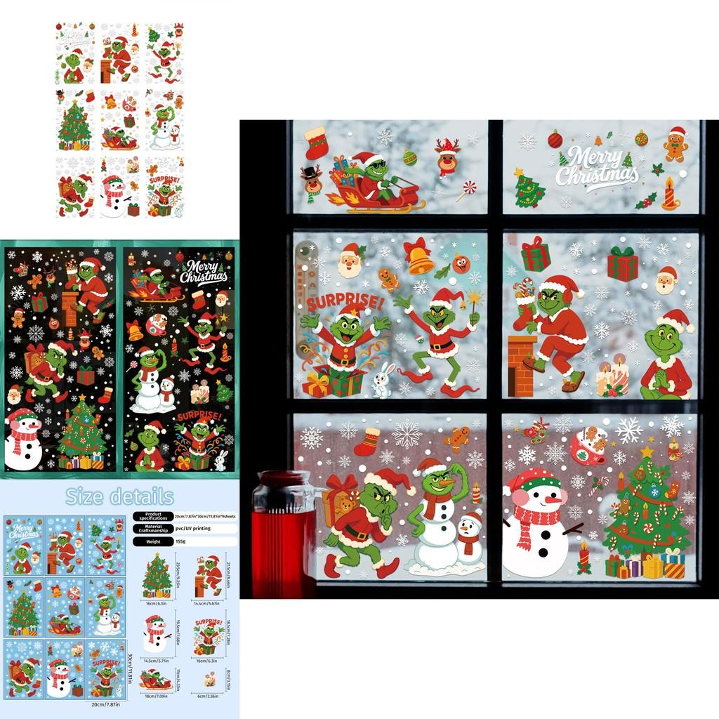 Grinch Christmas Static Cling Snowflake Stickers Set For Holiday Decor With Pvc Material