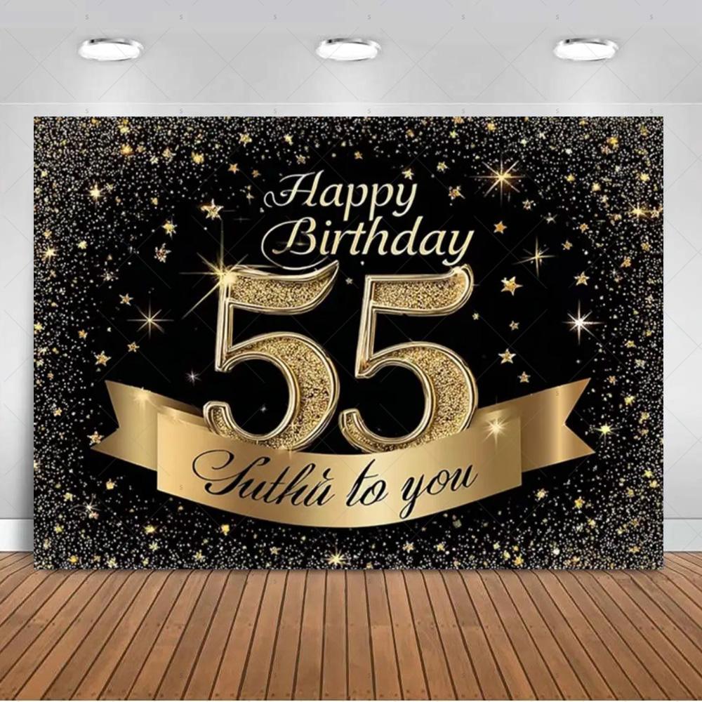 Sfondo per 55° Compleanno Forniture Palloncini Nero Oro 55 Anni Sfondo Decorazione Festa Scintillante Oggetti di Scena per Servizio Fotografico