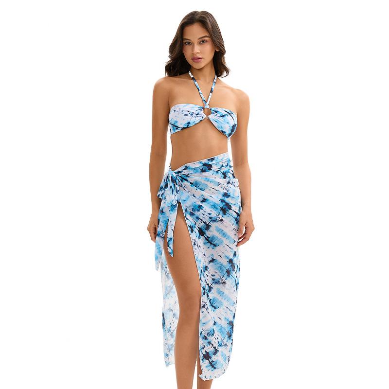 Skirt three-piece swimsuit women s European and American sexy backless triangle conservative split swimsuit S