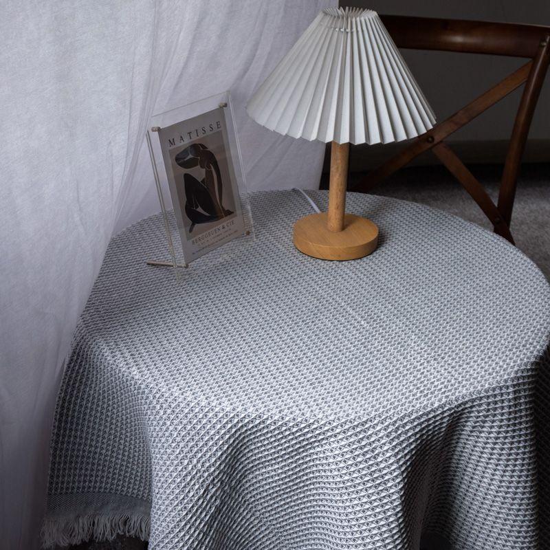

Французская скатерть Белое кружево Покрывало для журнального столика Доступная роскошь Фантазийная Ретро круглая скатерть Фотореквизит Хлопчатобумажная льняная ткань Gray white waffle 90*90cm